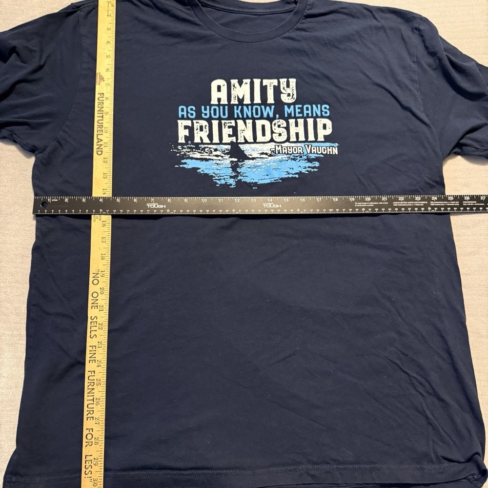 Jaws Amity Means Friendship Mayor Vaughn Shark Movie T Shirt Navy 2XL 3XL - Picture 3 of 4
